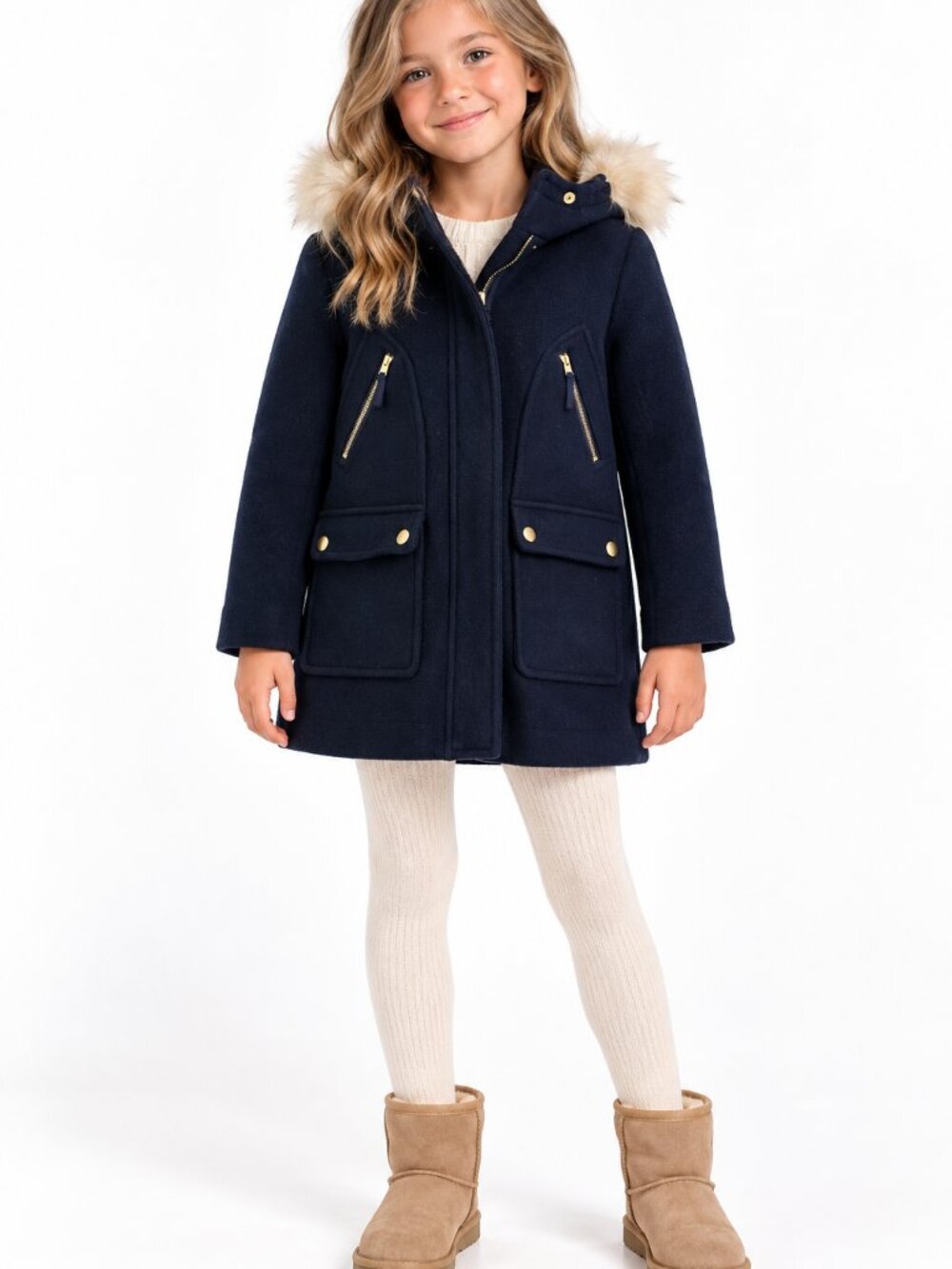 J.Crew Crecuts Girls' Chateau Parka in Stadium-Cloth Wool Blend Navy Size 7